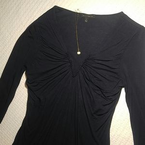 Willi Smith Dark navy v pleated plunge neck top